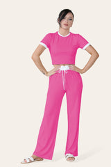 Ribbed Contrast Wide Leg Flared Trousers And Top Loungewear TRS Cropped Set