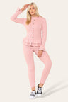 Long Sleeves Peplum Front Buttons Frilled Hem Lounge Wear Set