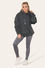 Sleeves Hoodie With Satin Ribbon with High Waist High Rise Seamless Ribbed Legging Set