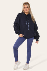 Sleeves Hoodie With Satin Ribbon with High Waist High Rise Seamless Ribbed Legging Set