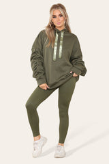 Sleeves Hoodie With Satin Ribbon with High Waist High Rise Seamless Ribbed Legging Set