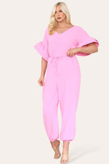 Ruffle Sleeves Frill Tie Jumpsuit