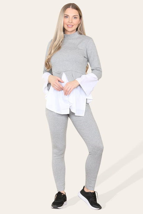 Ribbed Lounge Wear Flared Shirt and Leggings Co-Ord Set