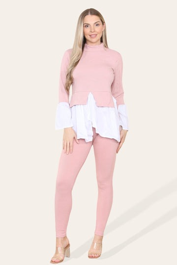 Ribbed Lounge Wear Flared Shirt and Leggings Co-Ord Set