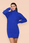 Polo Roll Neck Over Sized Ribbed Knitted Florescent Chunky Sweater Jumper Dress