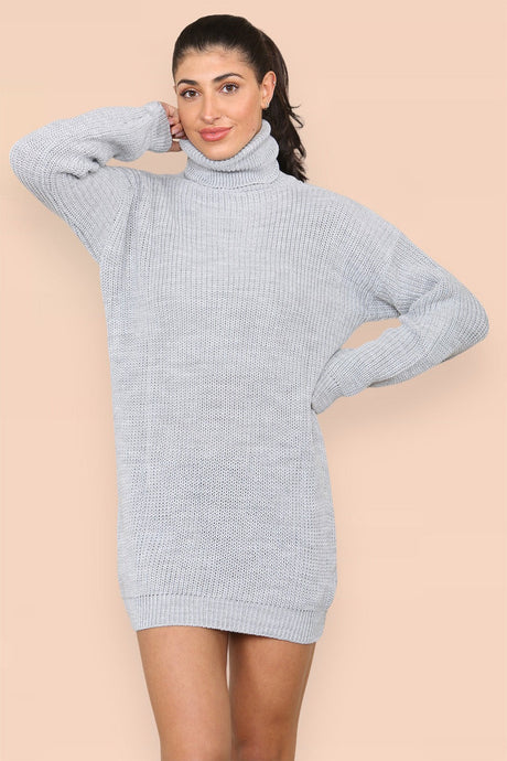 Polo Roll Neck Over Sized Ribbed Knitted Florescent Chunky Sweater Jumper Dress