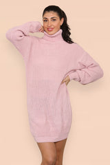 Polo Roll Neck Over Sized Ribbed Knitted Florescent Chunky Sweater Jumper Dress