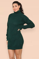 Polo Roll Neck Over Sized Ribbed Knitted Florescent Chunky Sweater Jumper Dress