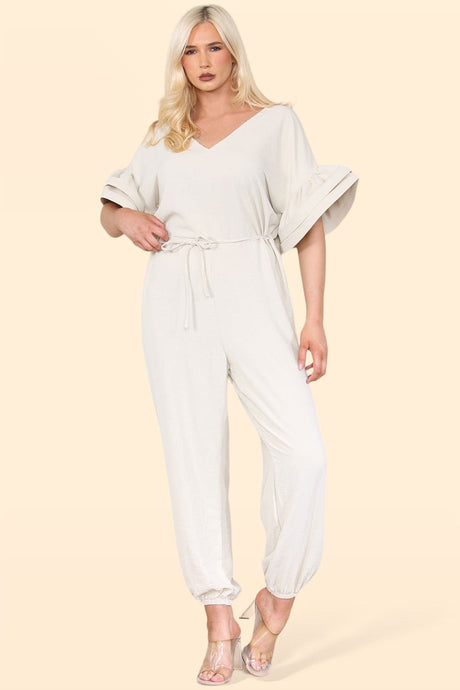 Ruffle Sleeves Frill Tie Jumpsuit