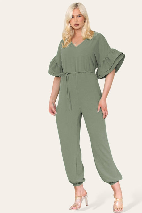 Ruffle Sleeves Frill Tie Jumpsuit