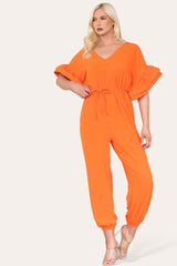 Ruffle Sleeves Frill Tie Jumpsuit