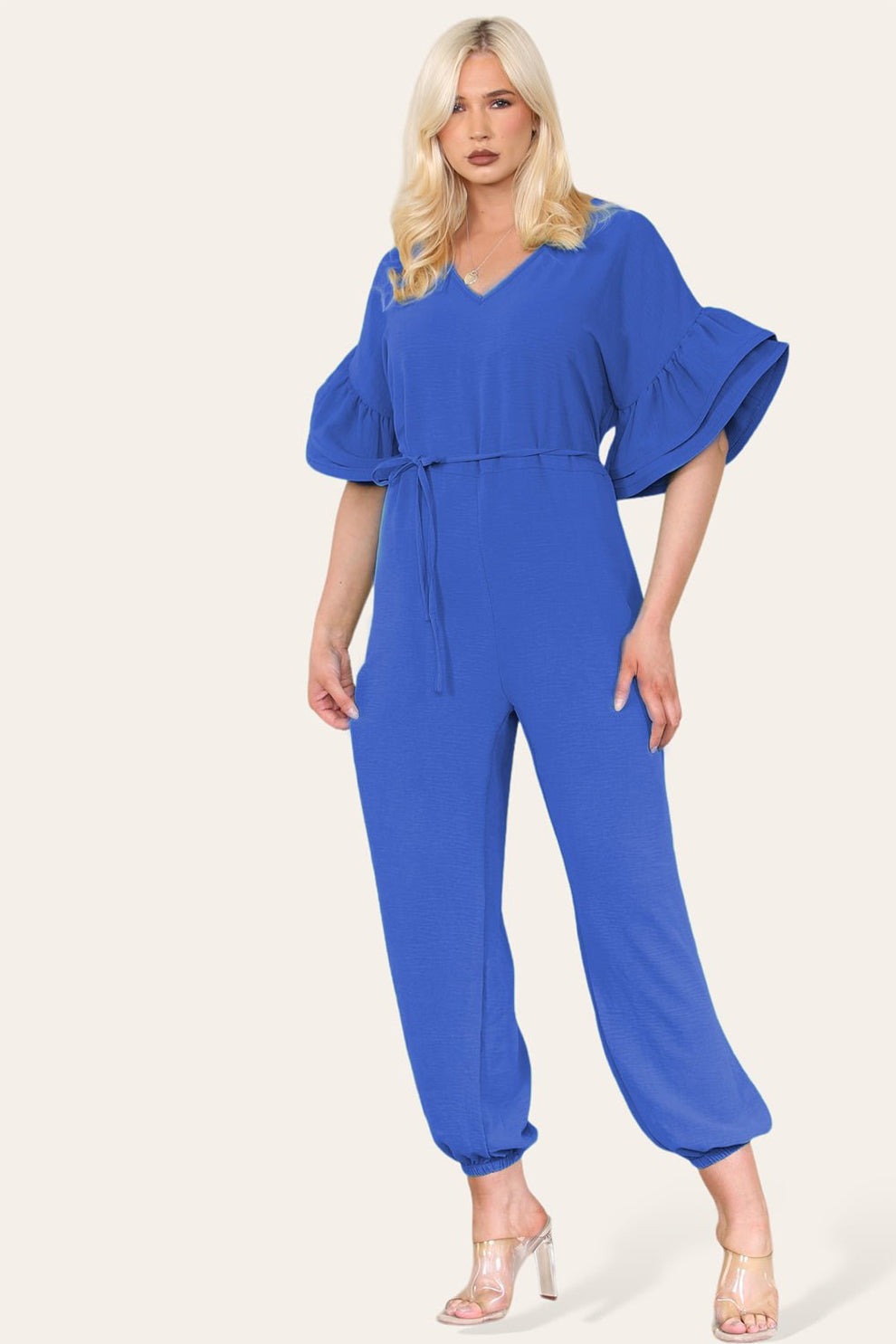 Ruffle Sleeves Frill Tie Jumpsuit