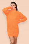 Polo Roll Neck Over Sized Ribbed Knitted Florescent Chunky Sweater Jumper Dress