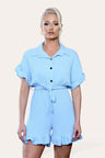 Pleated Ruffle Shirt Short Playsuit With Frill Hems