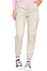 Cargo Pockets Pants Women High Waist Cropped Slim Fit Trouser