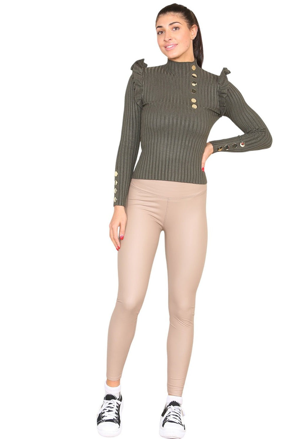 PU Fleece Line High Waisted Wet Look Faux Leather Legging