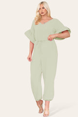 Ruffle Sleeves Frill Tie Jumpsuit