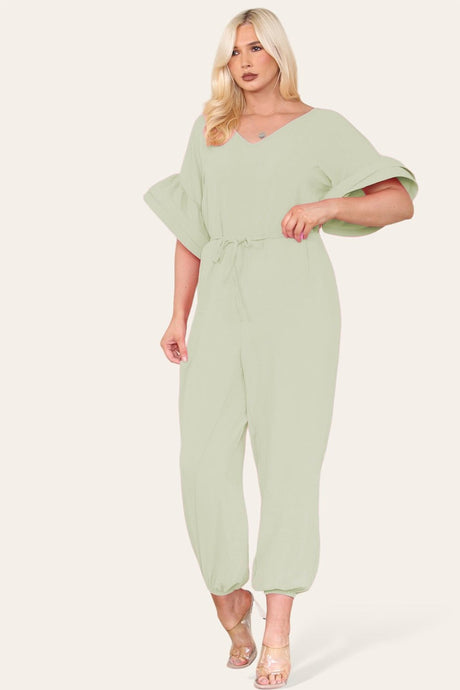 Ruffle Sleeves Frill Tie Jumpsuit