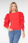 Oversized Puff Sleeves Ribbed Top - AApex Store 