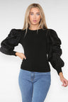 Oversized Puff Sleeves Ribbed Top - AApex Store 