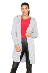 Beige Knitted Cables Hooded Long Over Sized Cardigan - AApex Store 