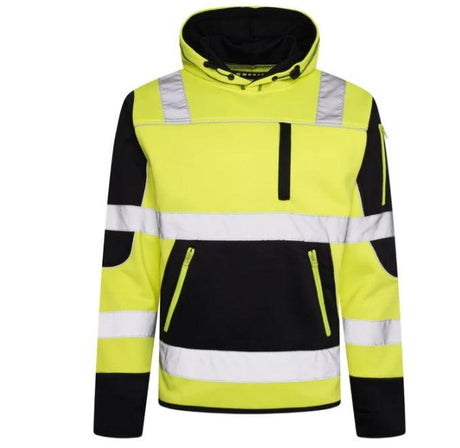 Men Hi Viz Workwear 4 Zip High Vis Pullover Hoodie Safety Work Wear Extra Pockets - AApex Store 