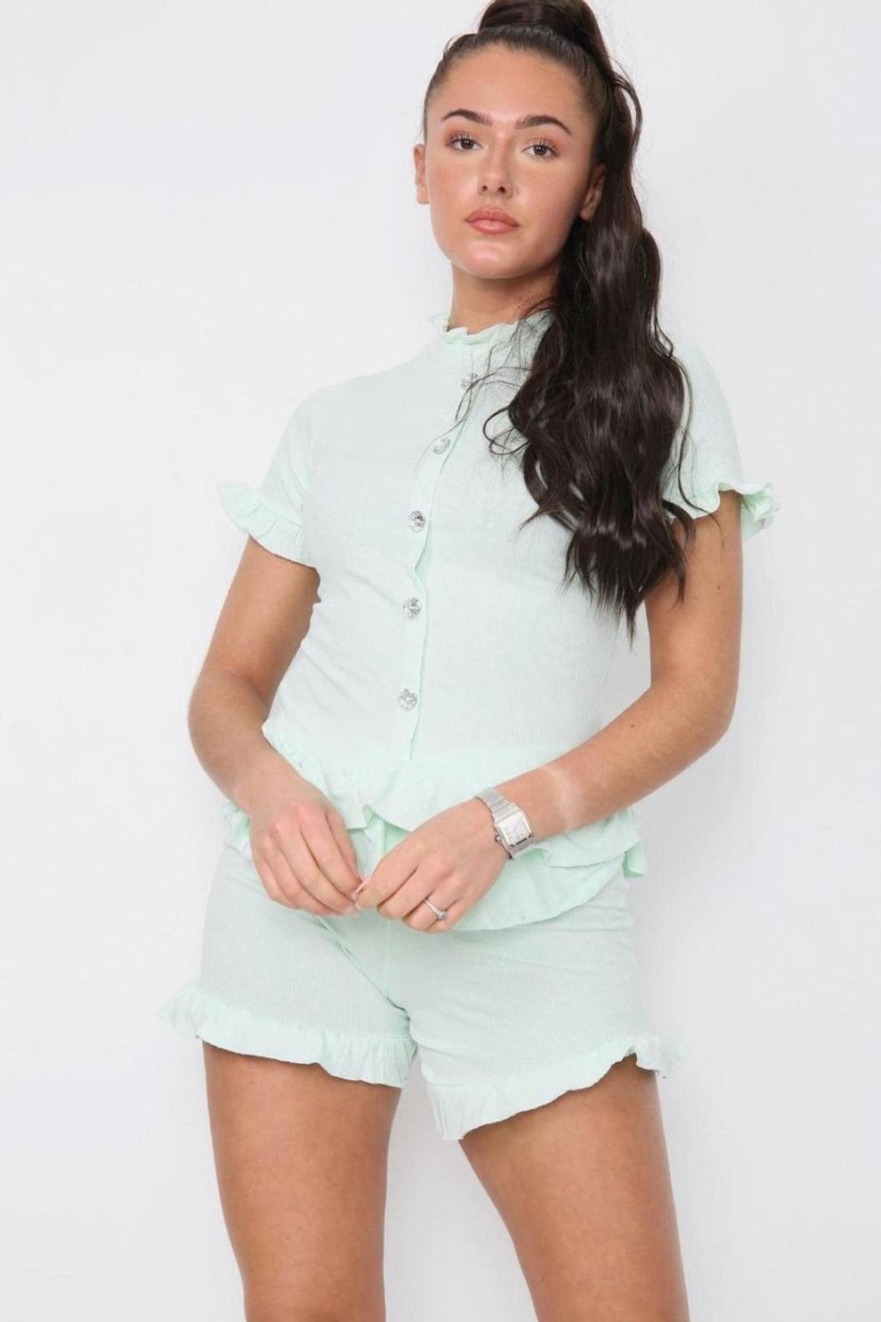 Diamond Frilled Edge Short Co-Ord Set - AApex Store 