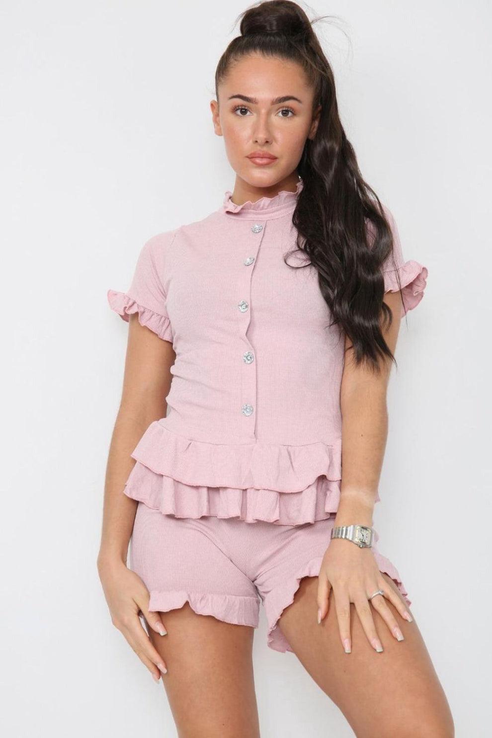 Diamond Frilled Edge Short Co-Ord Set - AApex Store 