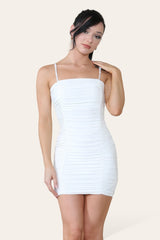 Double Layered Naked Shoulder Ruched Body-Con Cami Dress Mini Style - AApex Store 