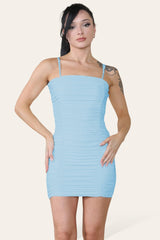 Double Layered Naked Shoulder Ruched Body-Con Cami Dress Mini Style - AApex Store 