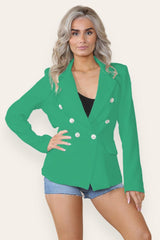 Fitted Linned Double Gold Button Collared Blazer Jacket - AApex Store 