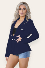 Fitted Linned Double Gold Button Collared Blazer Jacket - AApex Store 