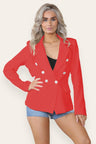 Fitted Linned Double Gold Button Collared Blazer Jacket - AApex Store 