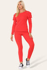 Frilled Sleeves Set Shoulder Golden Button Lounge Wear Suit - AApex Store 