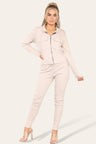 Front Pocket Zip Suit Ribbed Hooded Lounge Wear Set - AApex Store 