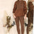 Beige Long Ruched Sleeves Ribbed Peplum Diamond Buttons Frilled Hem Lounge Wear Co-Ord Set - AApex Store 