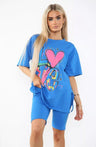 Love Side Slit Cycling Short and T-Shirts Co-Ord Two Piece Set with Front Love Slogan - AApex Store 