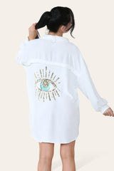 Oversized Long Sleeve Gold Sequin Eye Button Up Shirt - AApex Store 