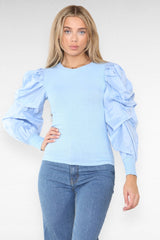 Oversized Puff Sleeves Ribbed Top - AApex Store 