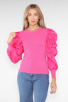 Oversized Puff Sleeves Ribbed Top - AApex Store 