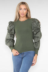 Oversized Puff Sleeves Ribbed Top - AApex Store 