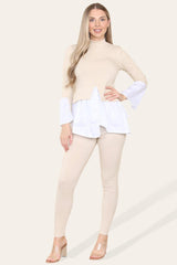 Peplum Frill Neck Suit Pleated Lounge Wear Set - AApex Store 