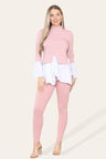 Peplum Frill Neck Suit Pleated Lounge Wear Set - AApex Store 