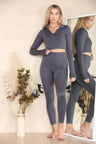 Beige Ribbed Tracksuit Two Piece Set With Half Zip Detail Gym Loungewear - AApex Store 