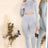 Beige Ribbed Tracksuit Two Piece Set With Half Zip Detail Gym Loungewear - AApex Store 