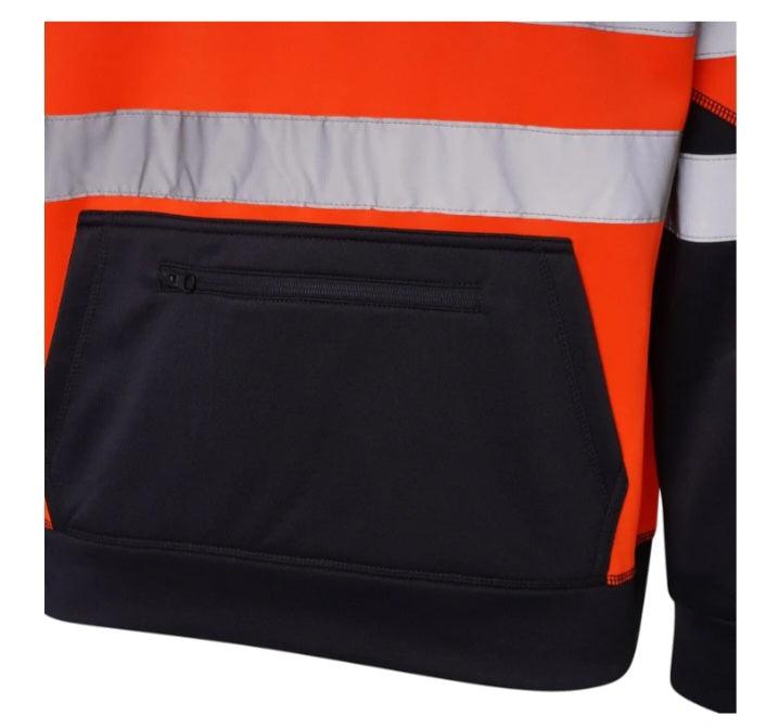 High Vis 3 Pockets 5 thread Pullover Hoodies - Orange/Navy - AApex Store 