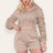 Ruched Sleeves Cropped Zip Up Front Elasticated Hem Hooded & Shorts Fleece Co-Ord Set - AApex Store 