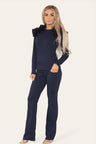 Ruffle Frill Shoulder Ribbed Loungewear Co-Ord Top & Trouser Set - AApex Store 