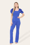 Silky Satin Puff Sleeves Ribbed Lounge Set - AApex Store 