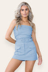 Skort Cargo Style Belted Playsuit Dress with Pockets - AApex Store 